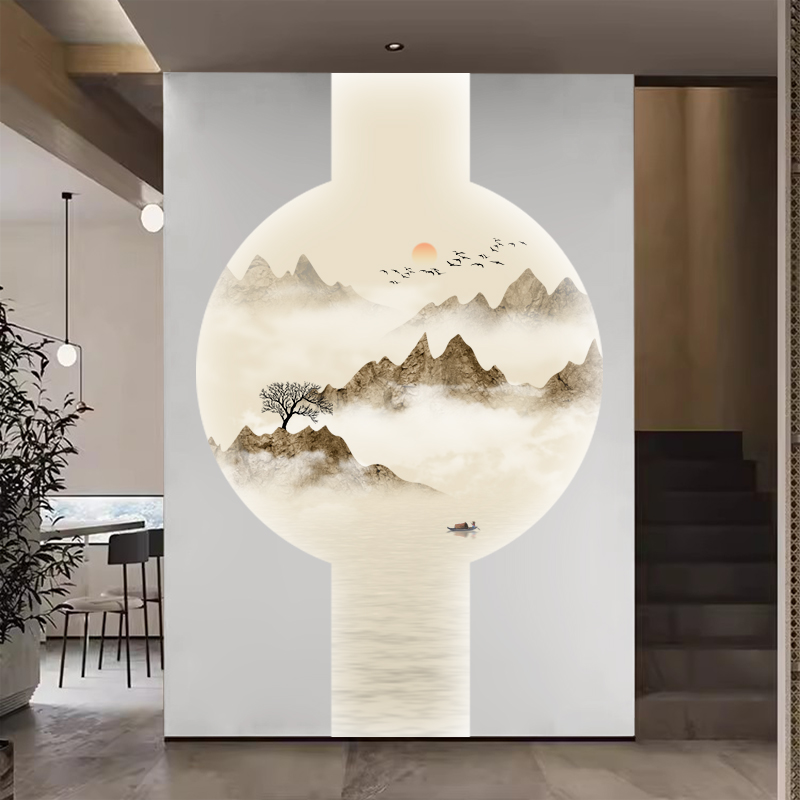 现代新中式背景墙壁纸壁画墙纸墙布山水水墨画芯定制玄关茶室书房