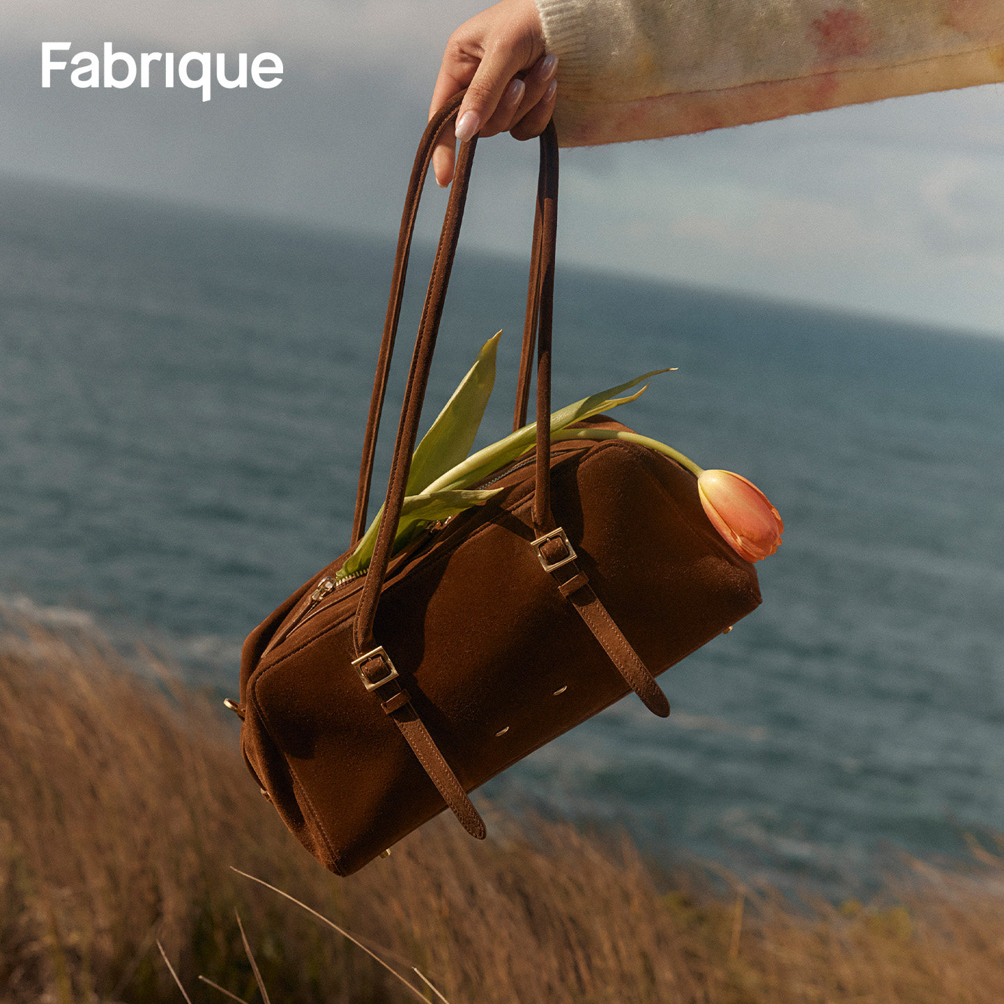 Fabrique长手挽波士顿包设计师柔软质感绒面牛皮单肩腋下包法棍包