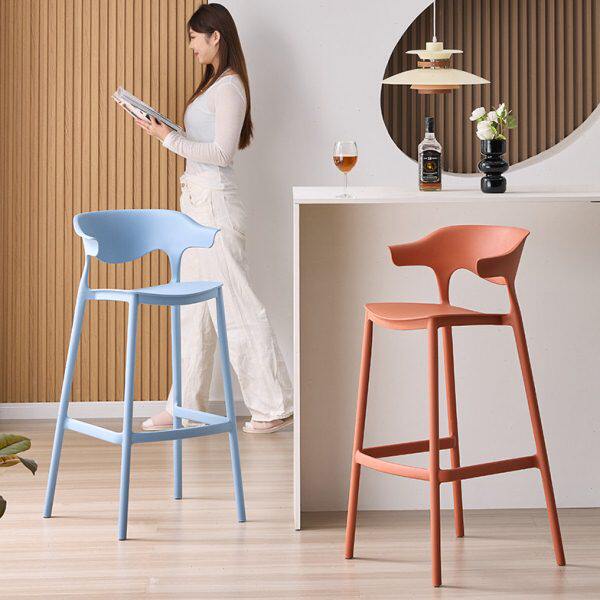 塑料吧凳简约家用靠背椅子前台咖啡厅高脚凳岛台椅子吧椅高靠背椅