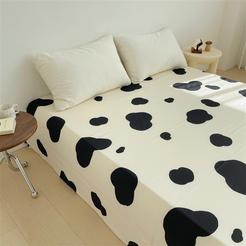 以小狗之名 原创黑白奶牛纹全棉床单G床笠亲肤单人双人床学生宿舍