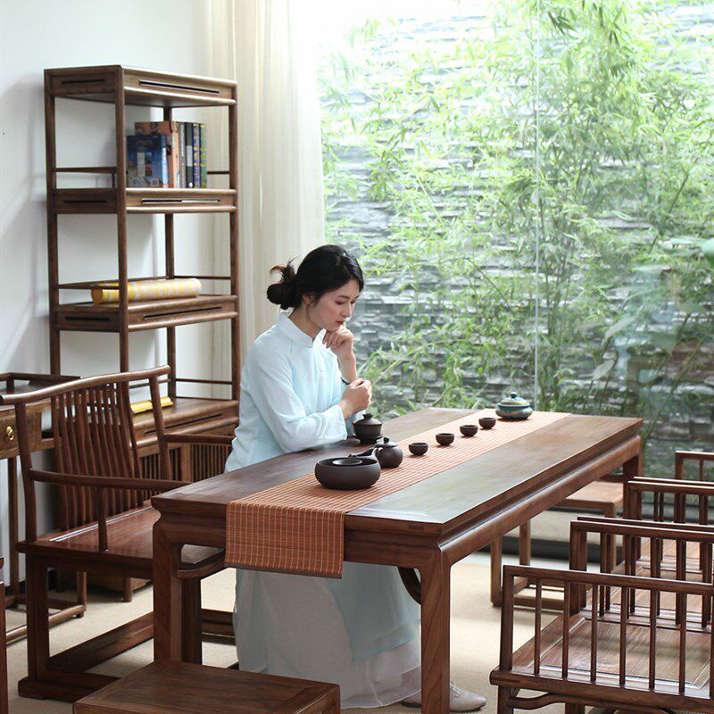 徽州木府老榆f木茶桌椅组合新中式茶台实木茶道桌家用原木餐桌包