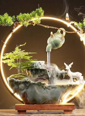 流水招财办公室摆件假山喷泉循环家居客厅桌面开业U生财乔迁送礼