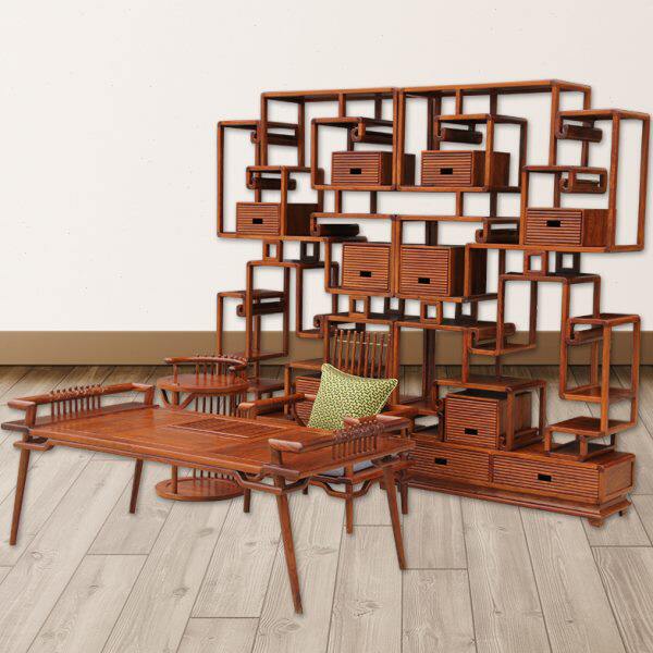 京瓷金樽茶桌椅新中式刺猬紫檀茶室家具红木泡茶台博古架实木茶桌