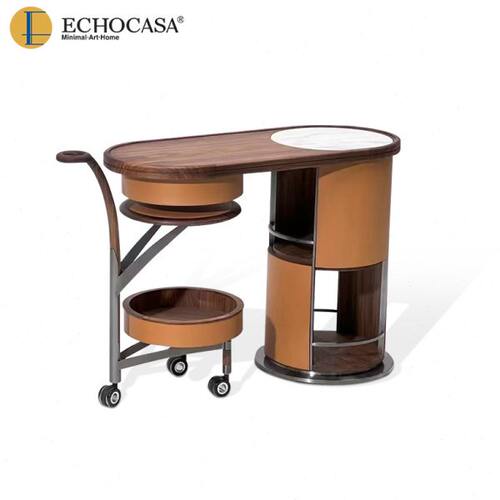 ECHOCASA 意式轻奢黑胡桃茶台阳台茶桌小型可移动吧台柜小推车几