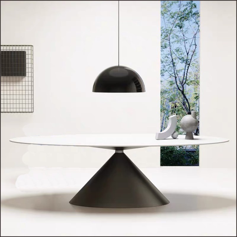 飞碟奢石岩板餐桌椅组合极代轻奢B椭圆形简约家用奢石新款艺术歺