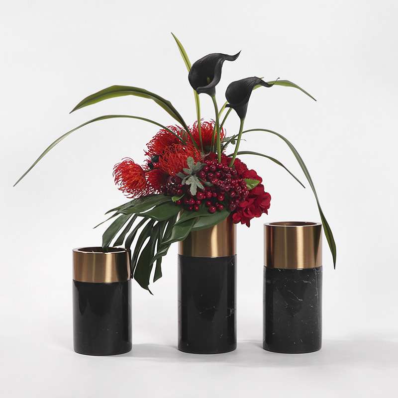 现代简约白色大理石花器插花客厅酒柜餐桌软装饰品样板房花瓶摆件