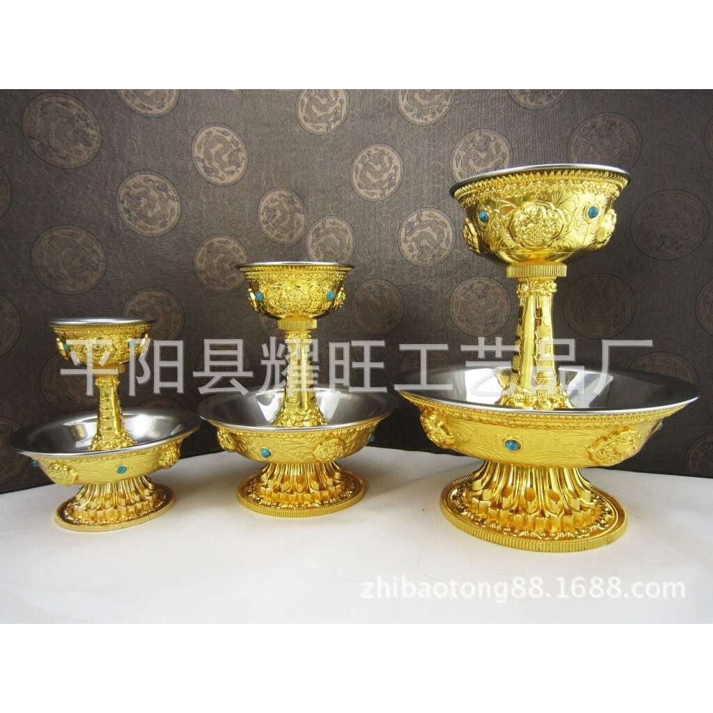 供品 供品 铜镀金八吉祥护法杯 大号20*18祥云礼佛宝瓶