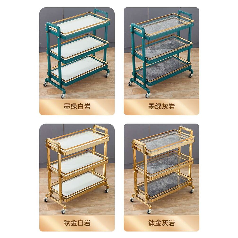 不锈钢国风轻奢岩板系列三层火锅菜架车酒店餐桌推车置物架餐车