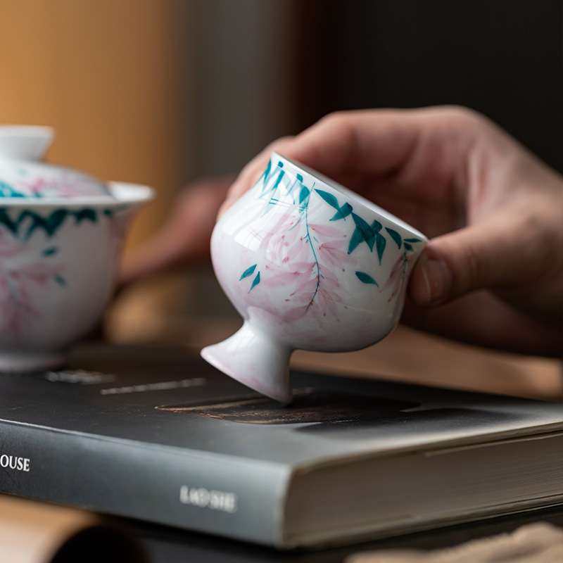 皓澜陶瓷高足蛮腰主人杯手绘紫藤花茶杯高颜值精致高脚杯品茗杯,3C数码配件,USB灯,淘宝优惠券,粉丝福利购,淘宝优惠卷