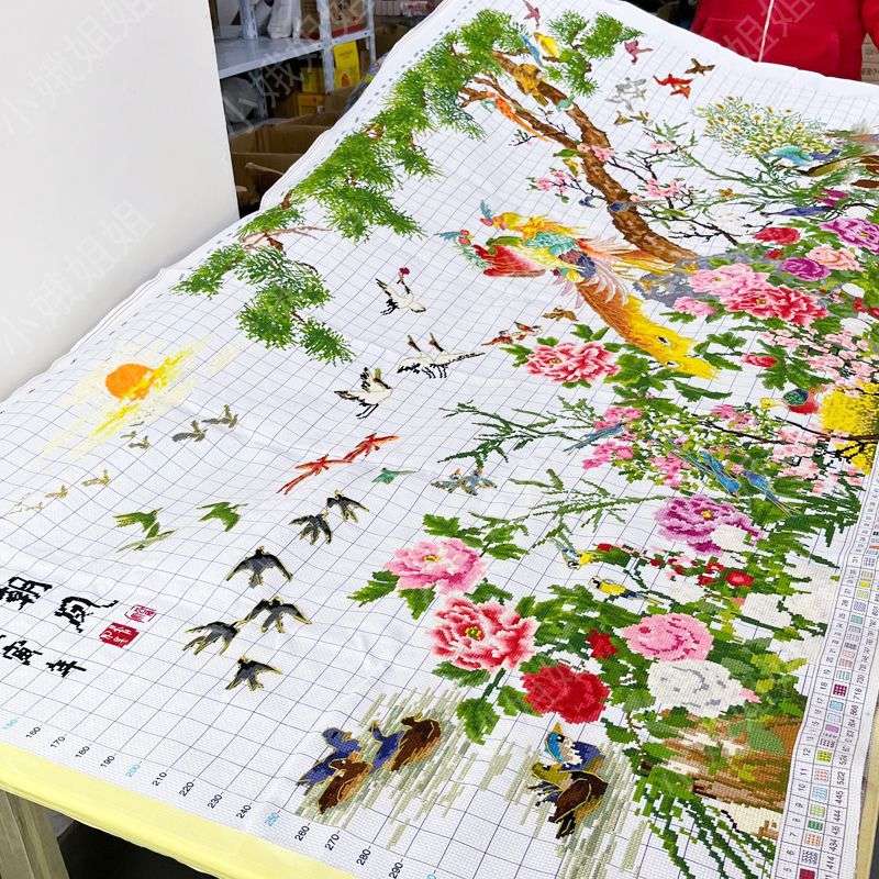 百鸟朝凤十字绣成品不带框纯手工已绣好2025新款客厅高端鸟语花香