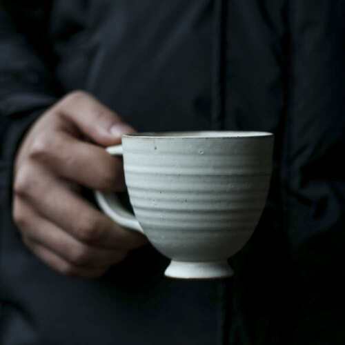 粉引开片拉花杯陶艺家家徐婉手作粗陶白陶咖啡杯红茶杯拙朴白