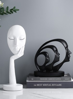 轻奢高档电视柜艺术装饰摆件创意人脸玄关N酒柜样品房工艺品摆饰