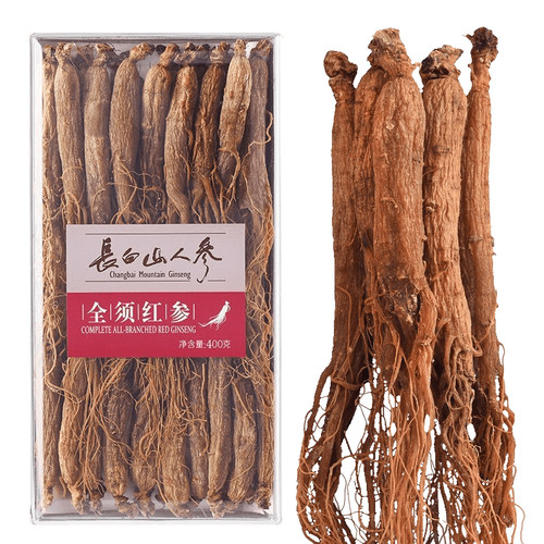 长白山人参全须红参中根400克盒装高丽参品种约32支煲汤煮粥送礼