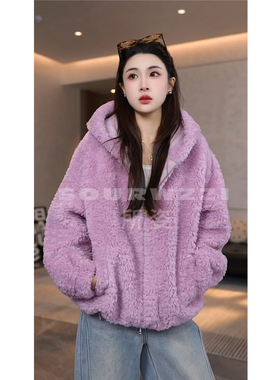 SOURWZZI/所姿100%羊毛连帽冬季加厚休闲女士羊毛外套SZ-25753