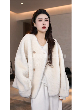 SOURWZZI/所姿100%羊毛简约百搭休闲宽松女士外套SZ-25736