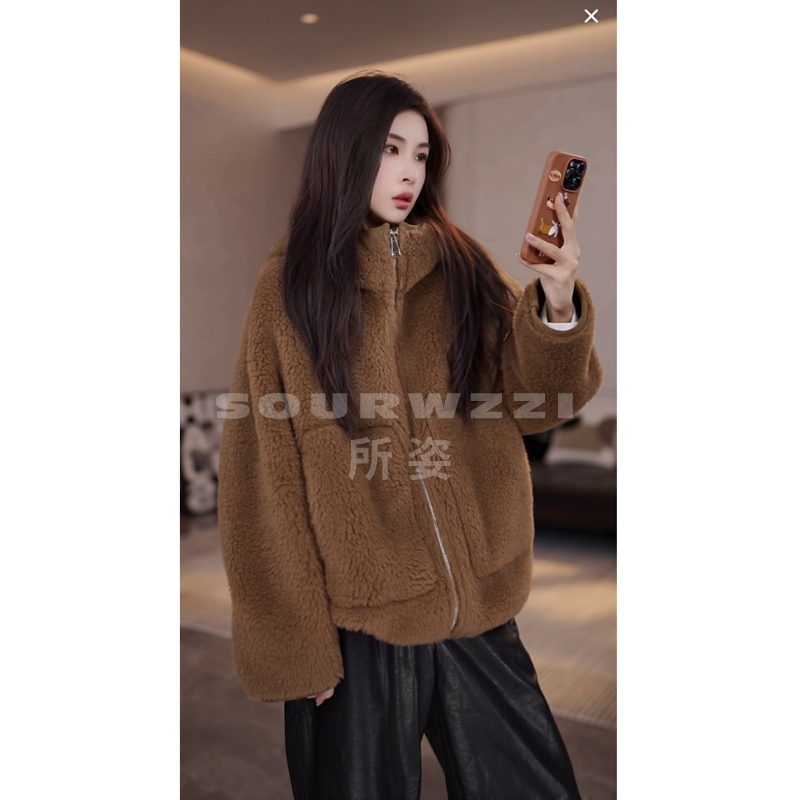 SOURWZZI/所姿新款冬季休闲连帽时尚羊毛女士外套SZ-25267