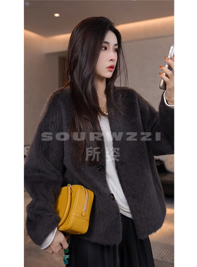 SOURWZZI/所姿100%羊毛拉绒简约时尚休闲女士羊毛外套SZ-25702