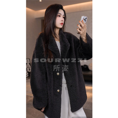 SOURWZZI/所姿100%羊毛冬季时尚休闲女士羊毛外套SZ-25716