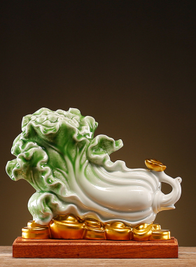 百财如意玉白菜聚福招财摆件客厅电视酒柜玄关装饰U品店铺开业礼