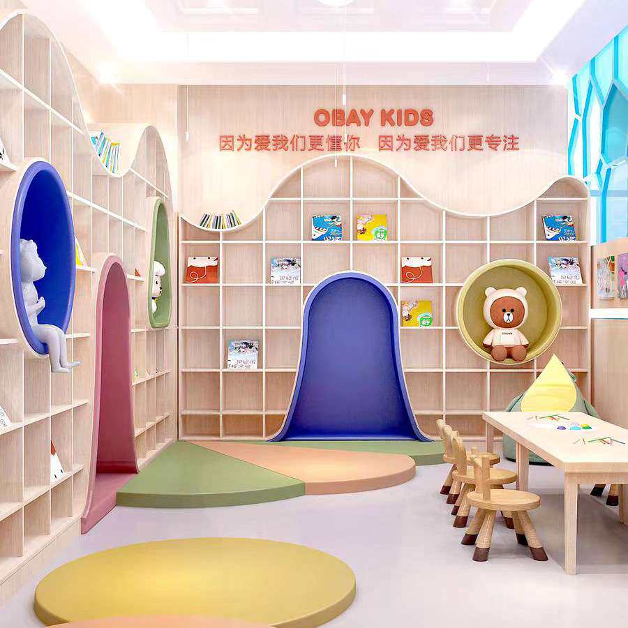 幼儿园书柜实木儿童收纳柜落地书柜 简易弧形书架儿童彩色书柜