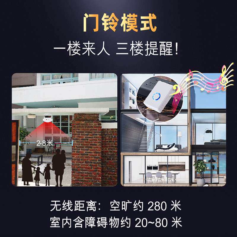 红外感应门铃家居店铺欢迎光临感应器48首音乐跨境货源智能感应