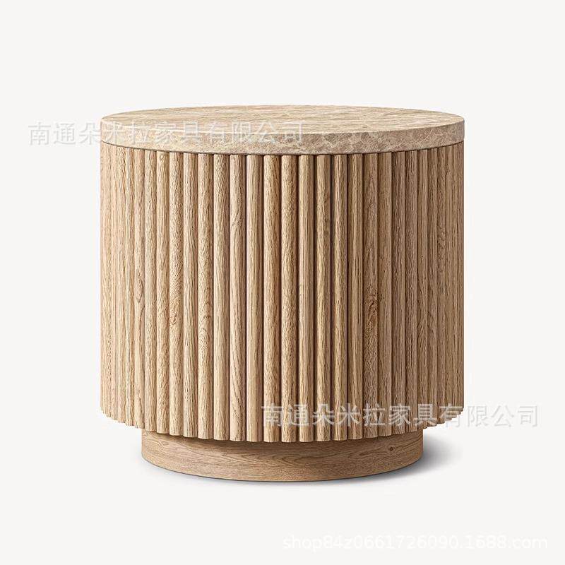 RH美式乡村简约圆形大理石桌面茶几高端简约复古边几