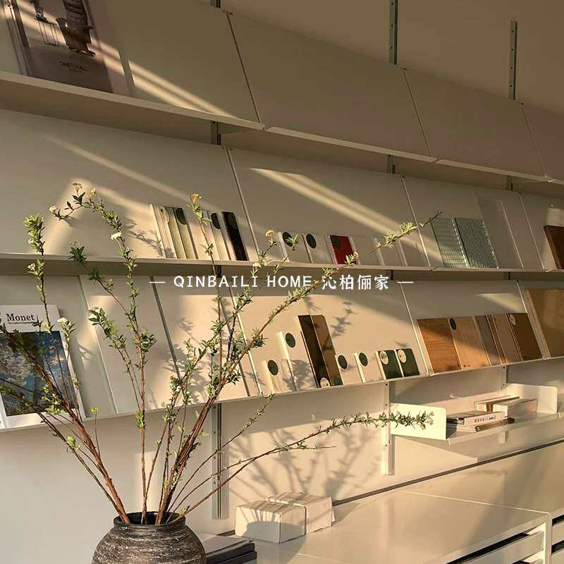 简约不锈钢轨道多层置物架客厅书架壁挂艺术感展示架金属收纳架