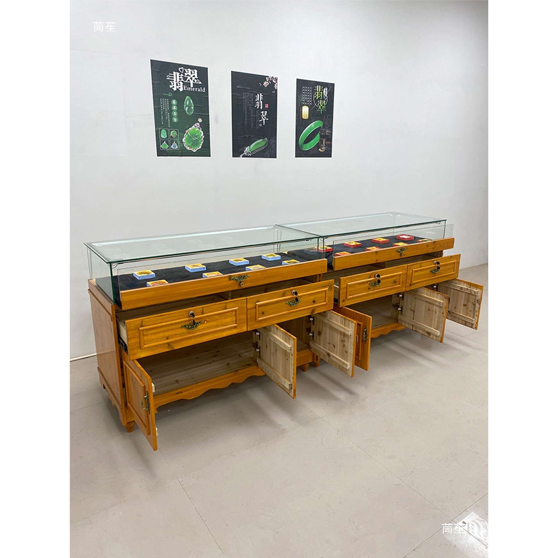 复古实木珠宝展示柜玉器翡翠展柜首饰银饰玻璃柜台古玩饰品陈列柜