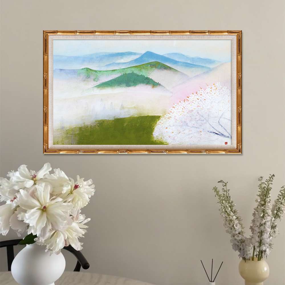 新中式中古风客厅装饰画横版书房风景花卉壁画玄关餐厅走廊挂画图片