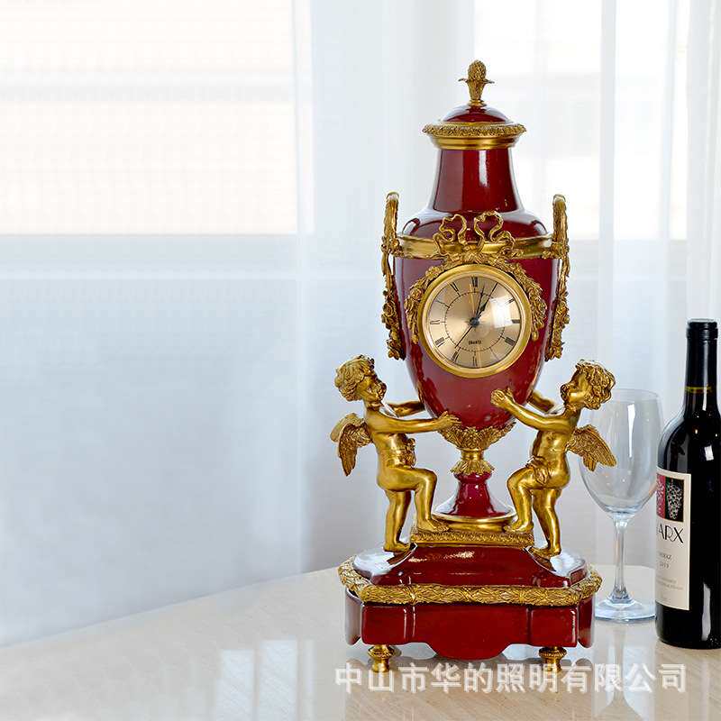 欧式陶瓷配铜座钟创意天使家居饰品样板间别墅客厅玄关坐钟摆件