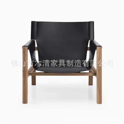 意大利B&B Pablo实木单人沙发椅现代极简阳台靠背椅马鞍皮洽谈椅