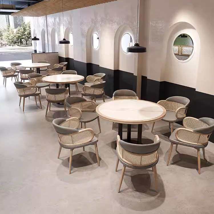 实木高档中式餐厅桌椅组合东南亚藤编餐饮店家具茶楼饭店卡座沙发