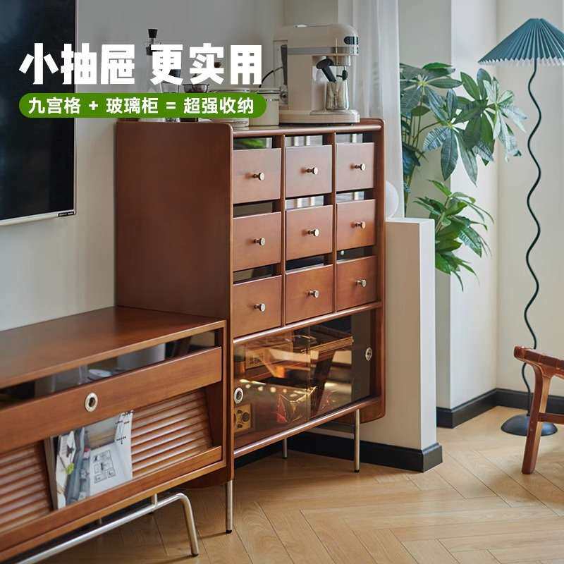复古实木斗柜餐边柜客厅收纳柜沙发边柜电视柜卧室中古九斗柜
