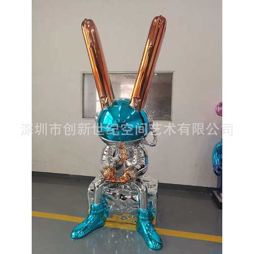 玻璃钢月光兔雕塑酒吧商场网红店门口大摆件喷镀公仔雕塑夜光
