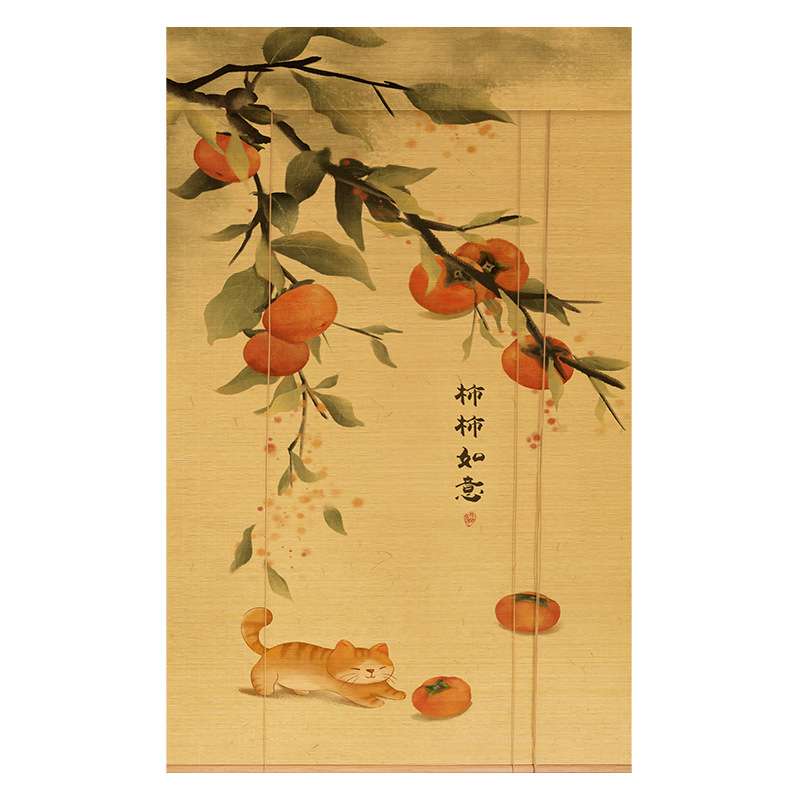 日式印花竹帘卷帘隔断装饰招财猫系列背景隔断卷帘竹帘子竹窗帘