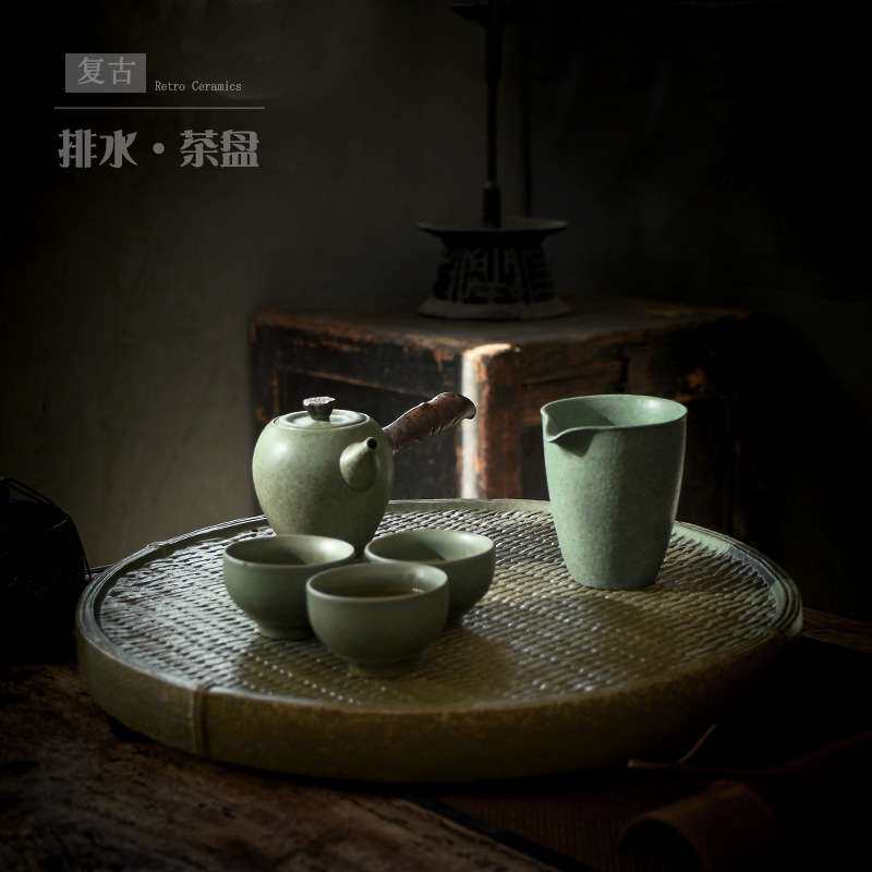 德化陶瓷茶盘带排水圆形中式创意茶托盘干泡茶台储水式茶具