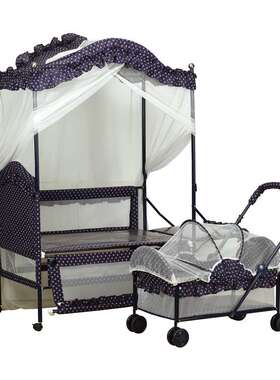 婴儿床摇篮床宝宝加长床BB铁床童床小手推车床小床拼接大床送蚊帐