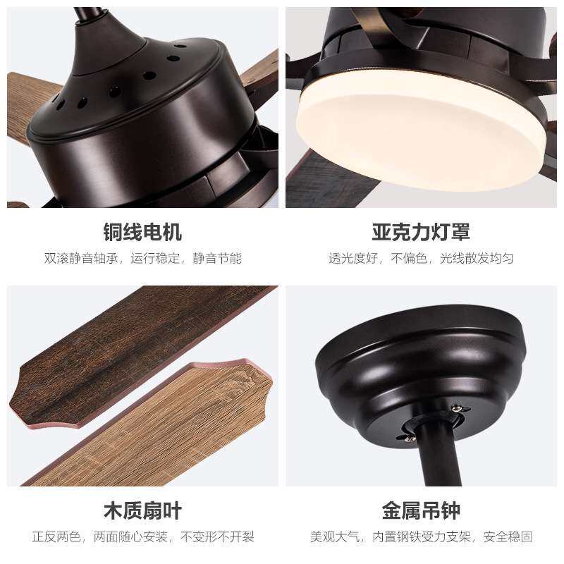 美式风扇灯工业风吊扇简约现代大风力电扇灯吊扇灯家用一体吊灯