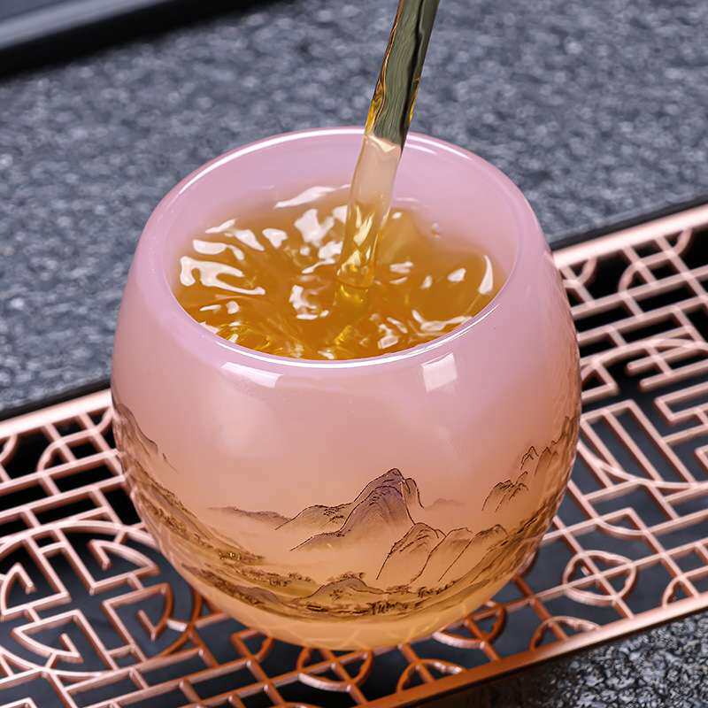 琉璃粉色主人杯高档家用陶瓷禅定杯罗汉杯高档个人专用喝茶杯品茗图片
