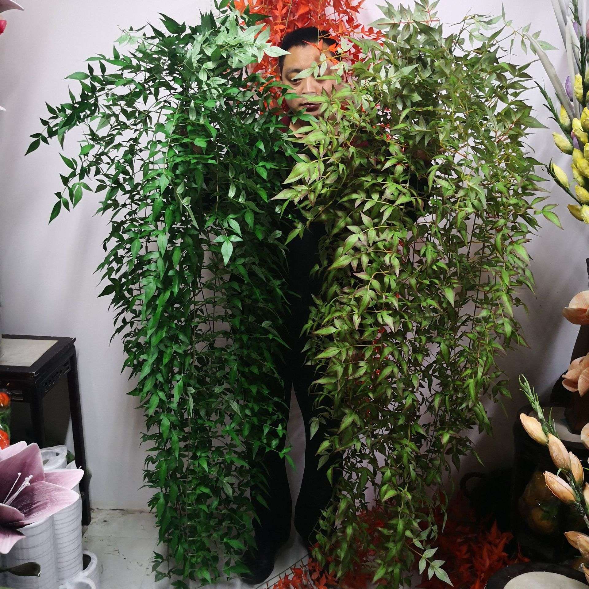 仿真叶挂南天竹景观装饰藤蔓绿植叶腾室外场景布置假花壁挂叶腾