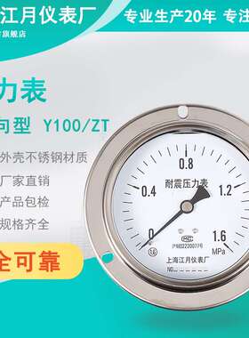 上海江月Y100/ZT轴向带边压力表0-1.6-2.5-6-10-40mpa油压气压表