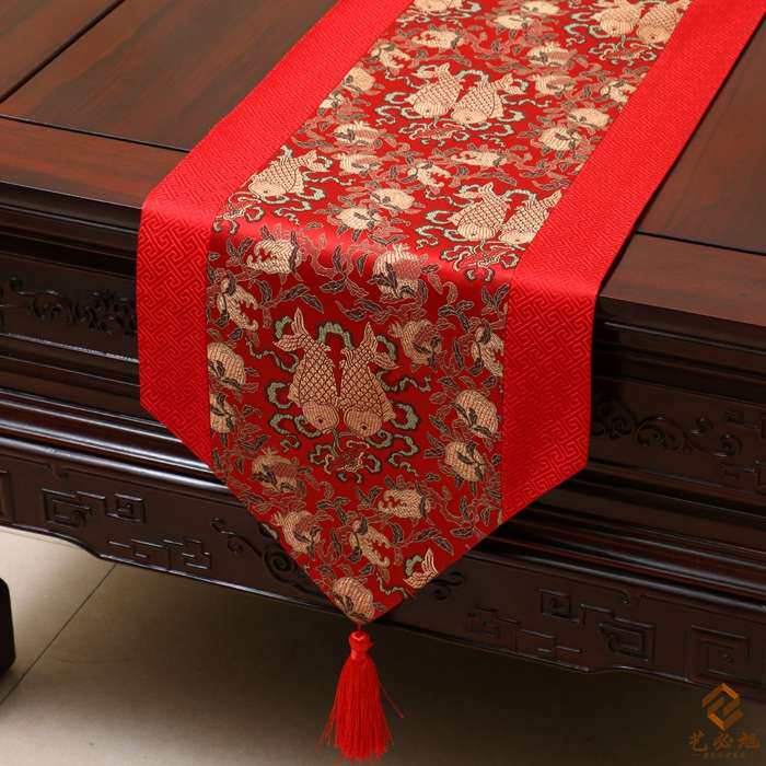 中式织锦缎时尚喜庆桌旗简约田园餐桌桌布茶几布艺富贵床旗