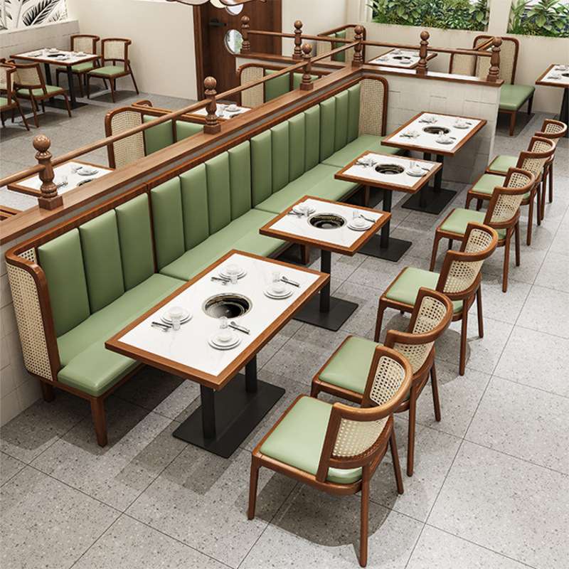 商用卡座沙发主题火锅店实木藤编座椅西餐厅茶楼餐椅沙发组合桌椅