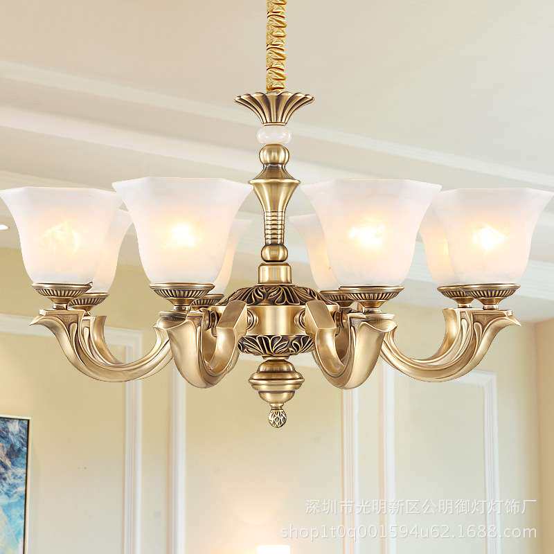 全铜吊灯欧式客厅灯大气简欧卧室餐厅灯古铜色美式铜灯云石灯具