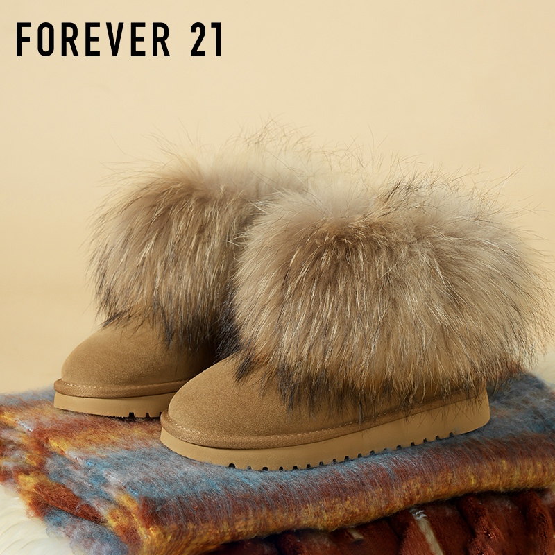 F21狐狸毛雪地靴女2025新款
