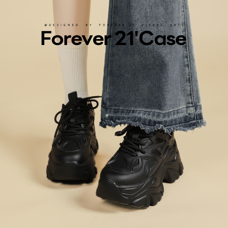 F21黑色老爹鞋超厚底女款