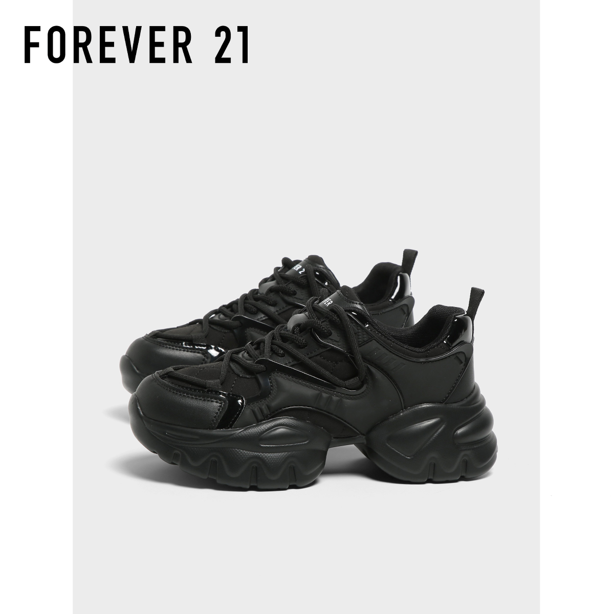 F21黑色超厚底老爹鞋女款