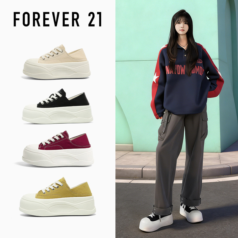 F21半拖黑色帆布鞋女2026新款增高一脚蹬厚底百搭超火巨好看鞋子