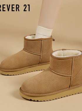 F21牛皮雪地靴女2025新款冬季加绒加厚保暖真皮防滑东北外穿棉鞋