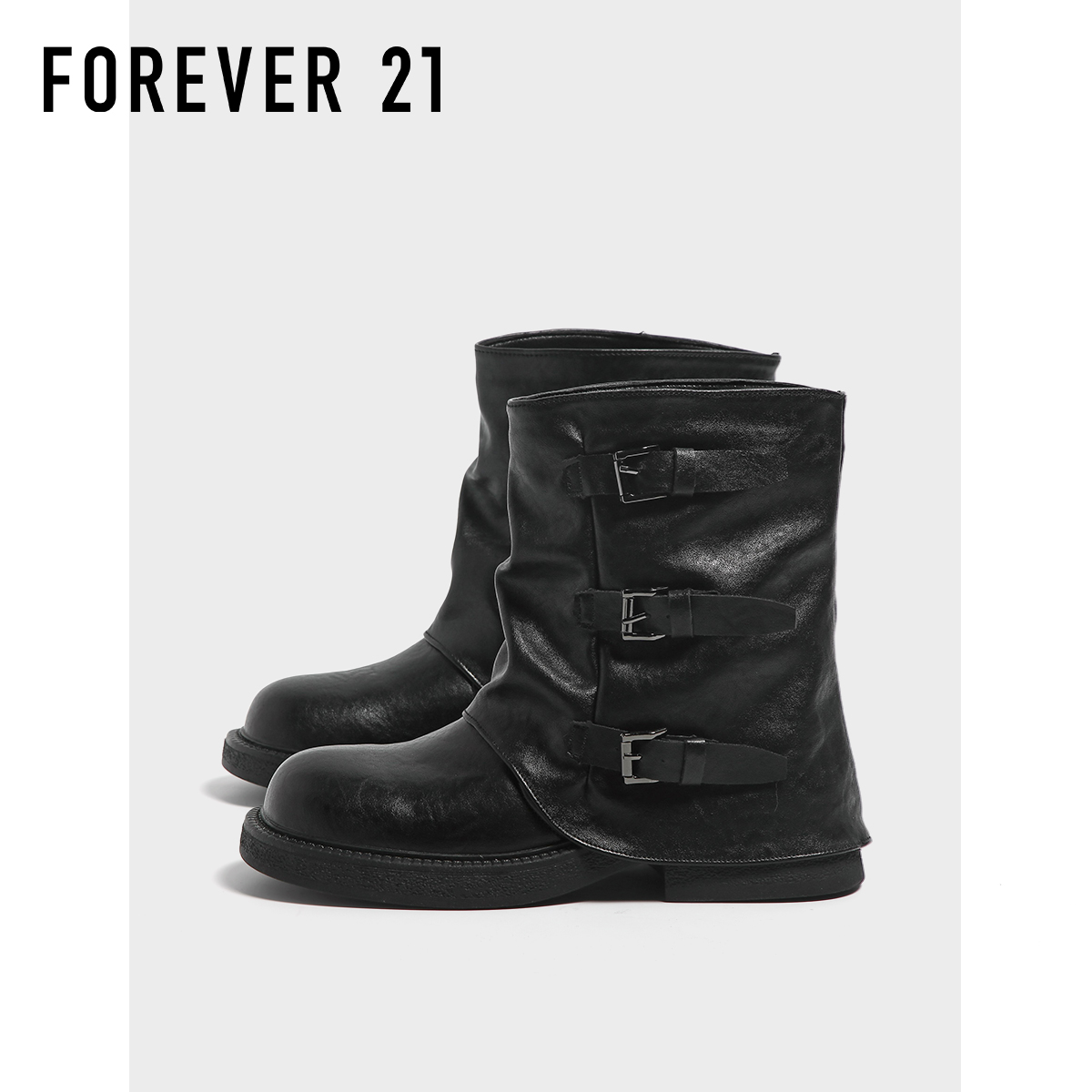 F21皮带扣厚底马丁靴女款2025